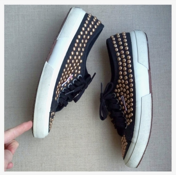 Superga Women US 8 Black Studded Lace-Up Shoes - Picture 5 of 8